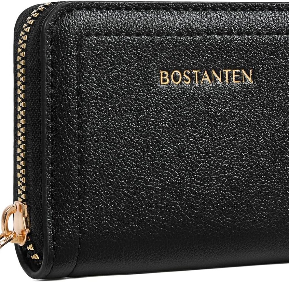 RFID Leather Credit Card Wallet Small Black Compact Organizer for Women